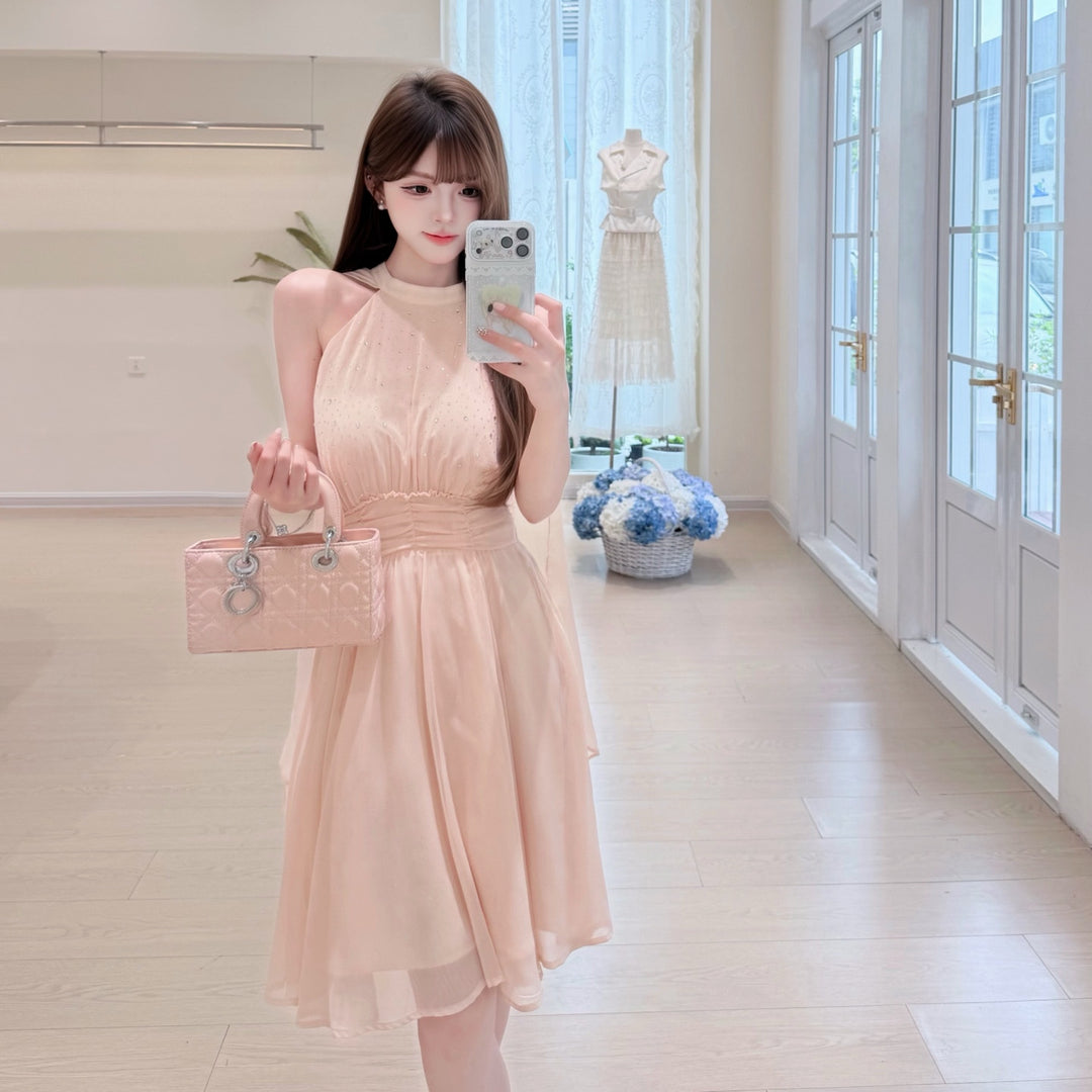 【dress】ラインストーン付きホルターネックワンピース　N3701