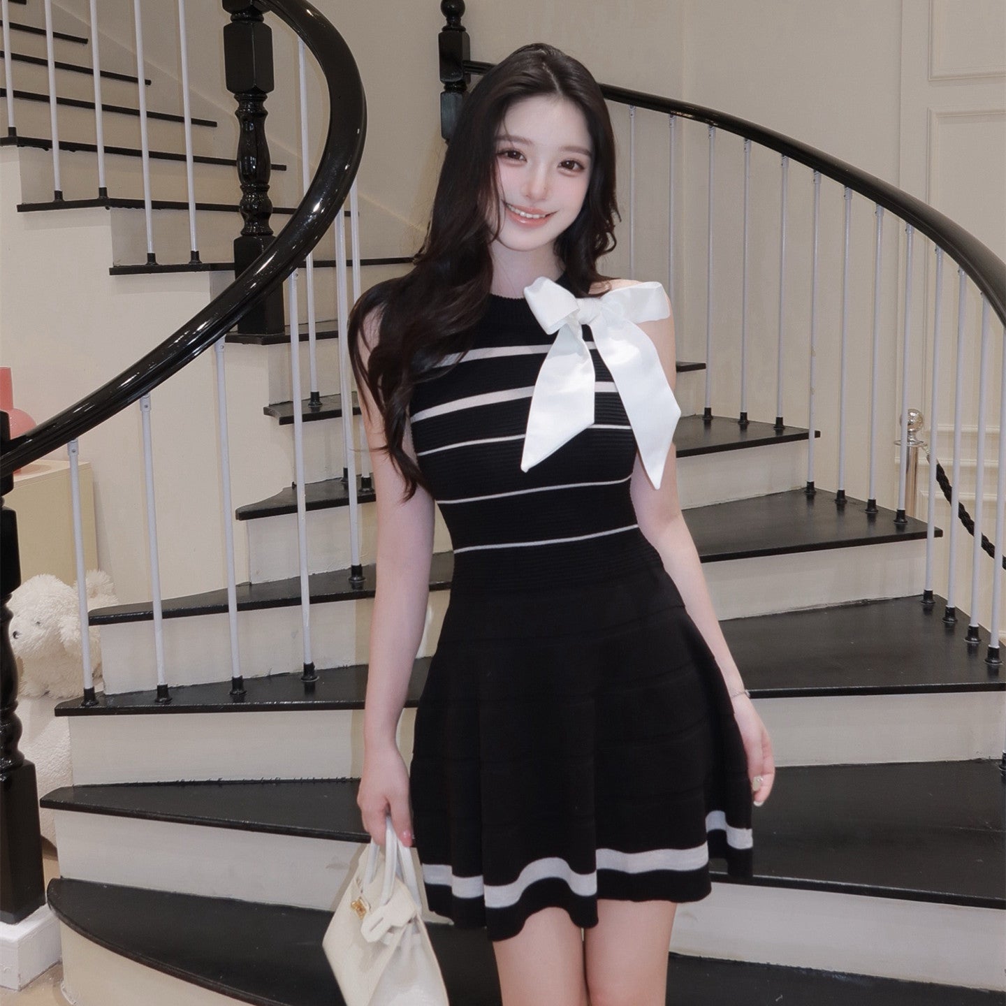 dress】リボンシアードッキングミニワンピース N3702 – NANASTYLE