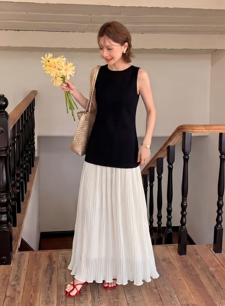 【dress】ノースリーブドッキングロングワンピース Q8697