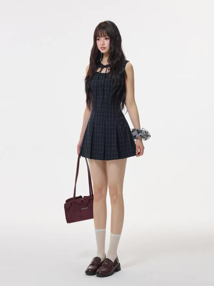 【dress】フロントリボンチェックミニワンピース　N3531