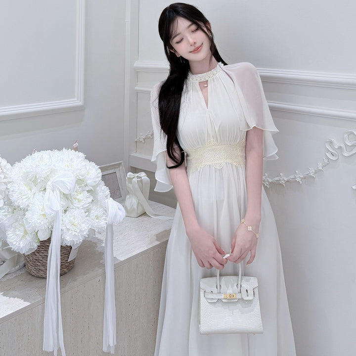 【dress】パール付きロングワンピース Q8684