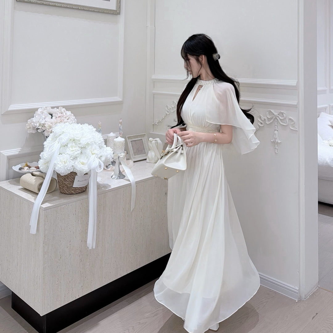 【dress】パール付きロングワンピース Q8684