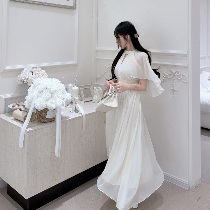 【dress】パール付きロングワンピース Q8684