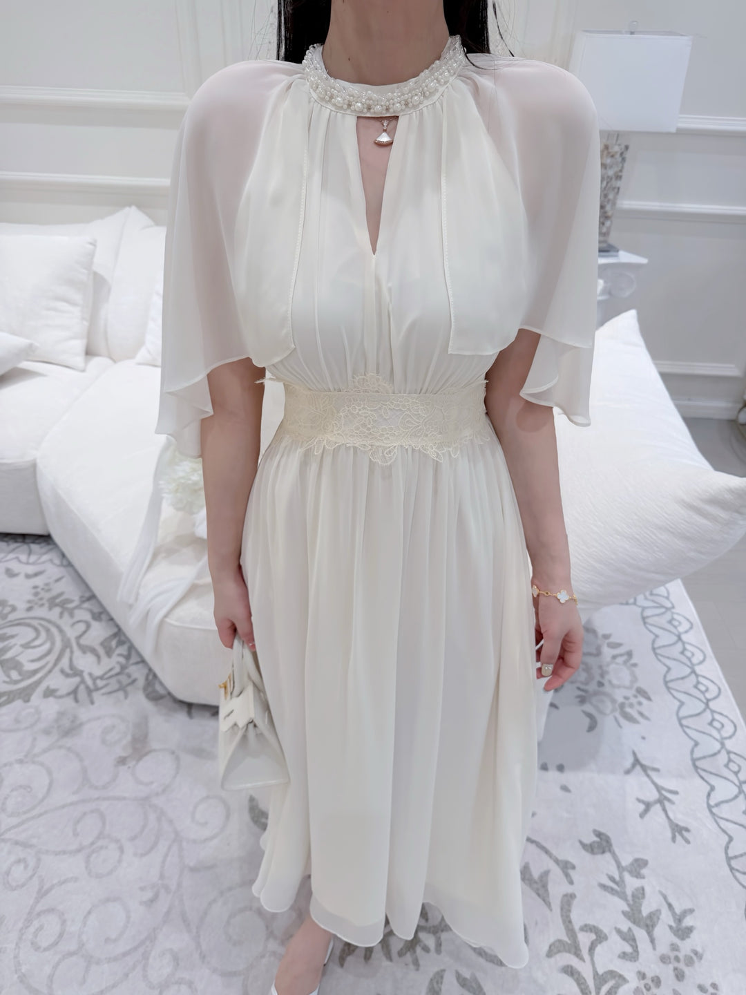 【dress】パール付きロングワンピース Q8684