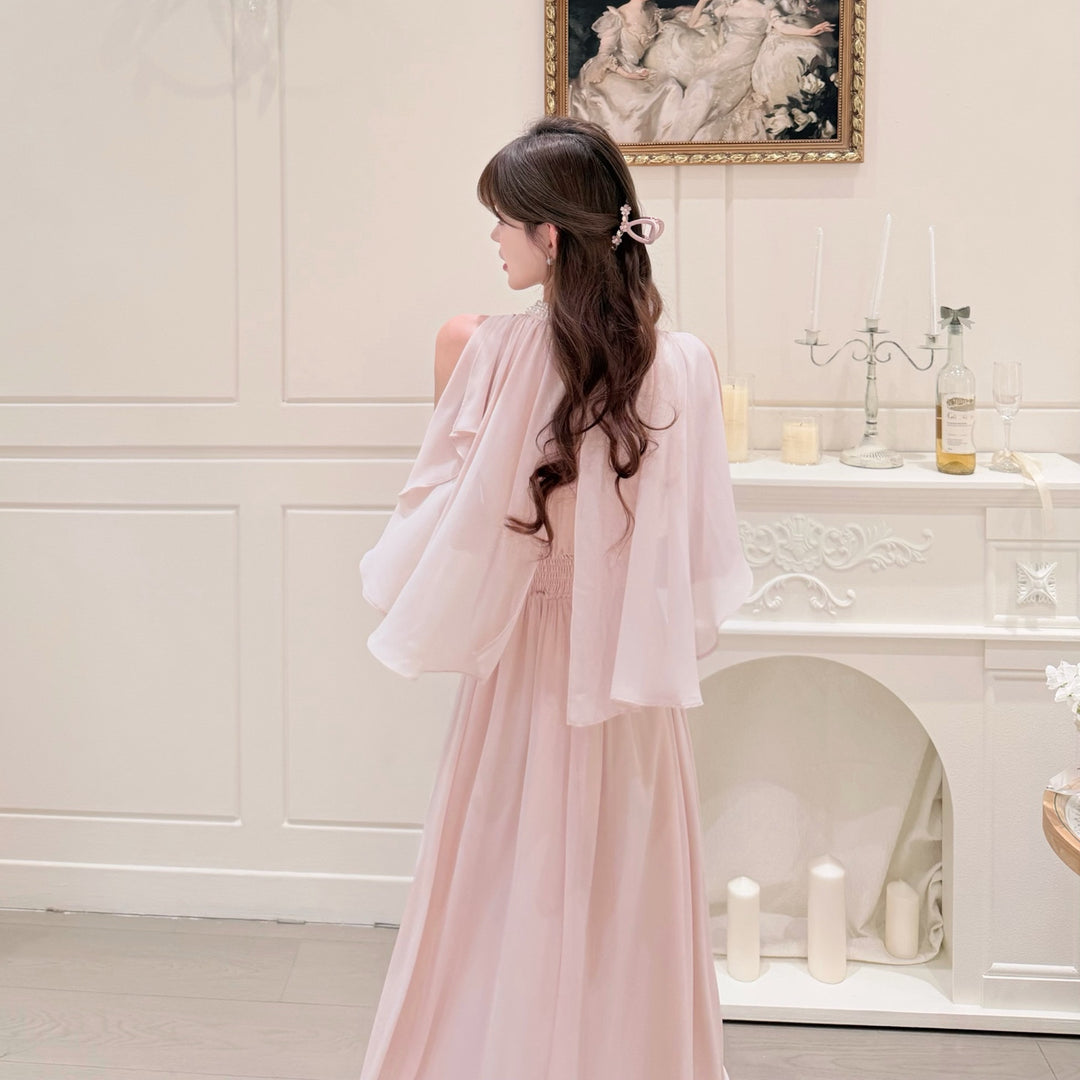 【dress】パール付きロングワンピース Q8684