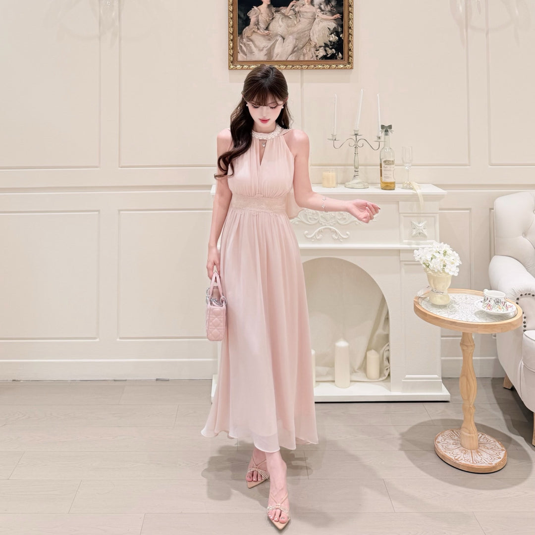 【dress】パール付きロングワンピース Q8684