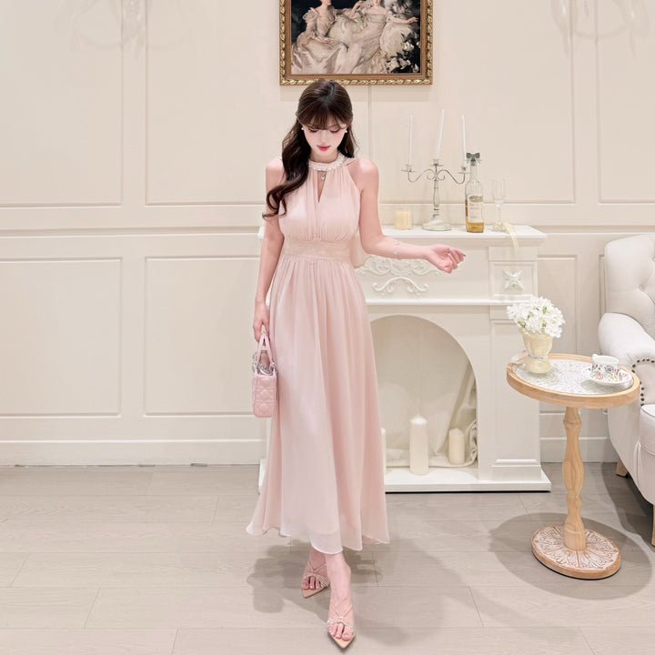 【dress】パール付きロングワンピース Q8684