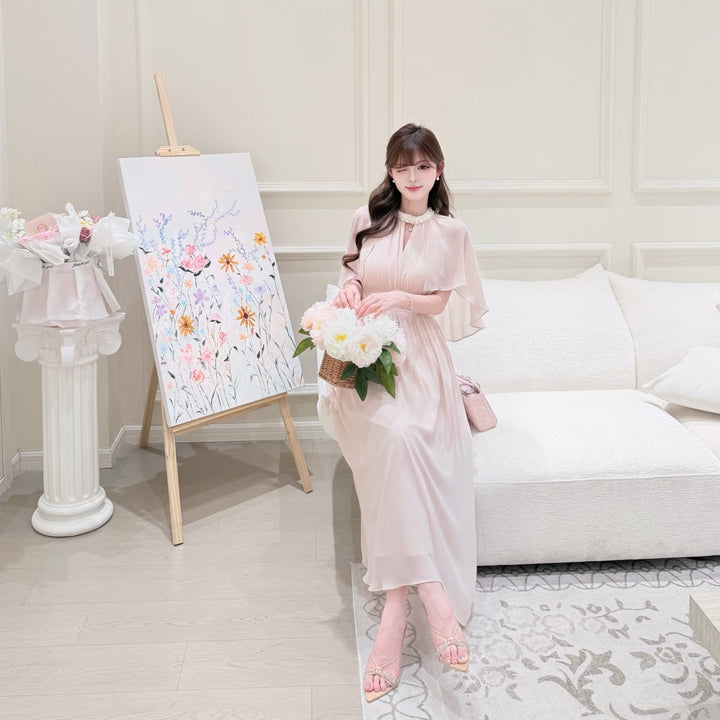 【dress】パール付きロングワンピース Q8684
