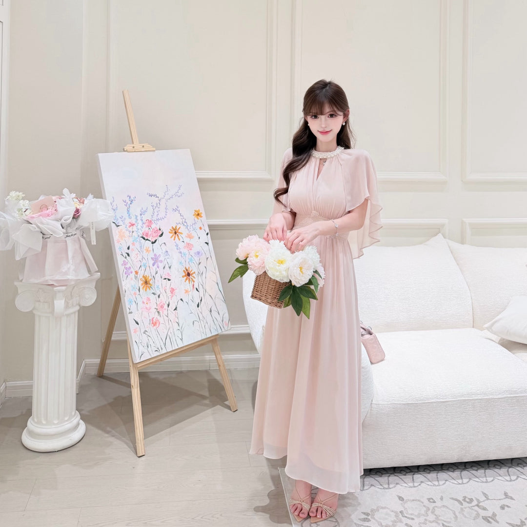 【dress】パール付きロングワンピース Q8684