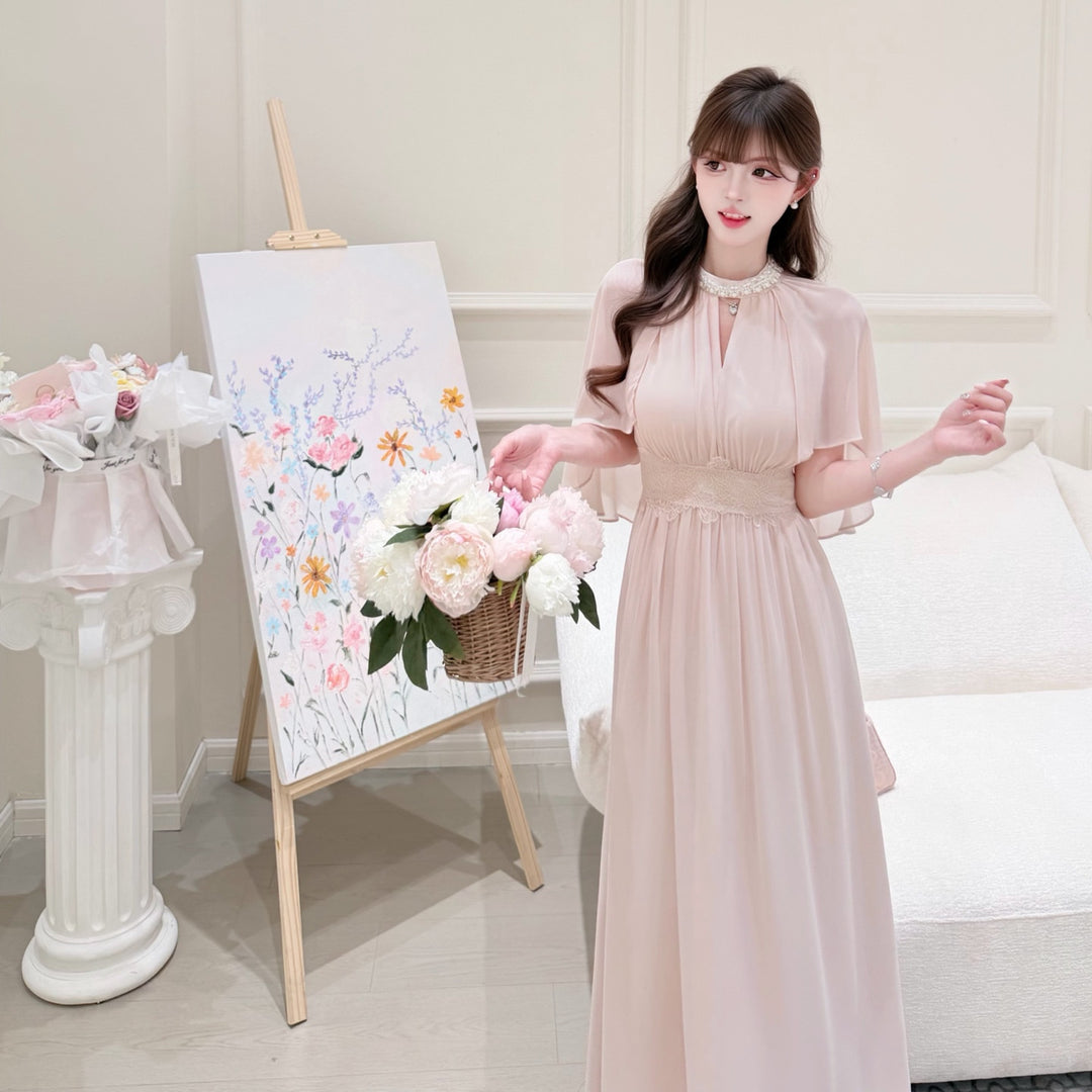 【dress】パール付きロングワンピース Q8684