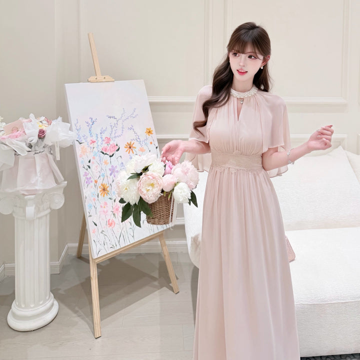 【dress】パール付きロングワンピース Q8684
