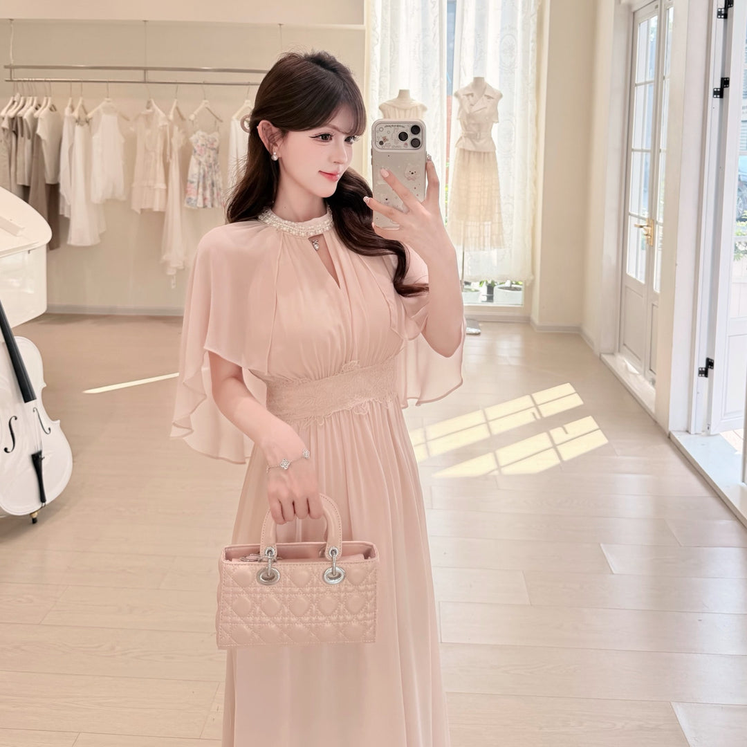 【dress】パール付きロングワンピース Q8684