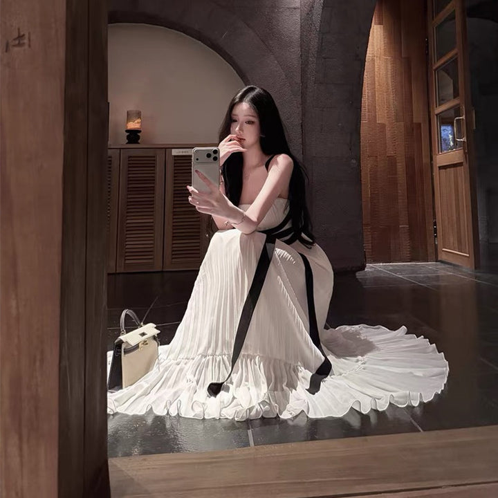 【dress】リボンプリーツロングワンピース　N3712