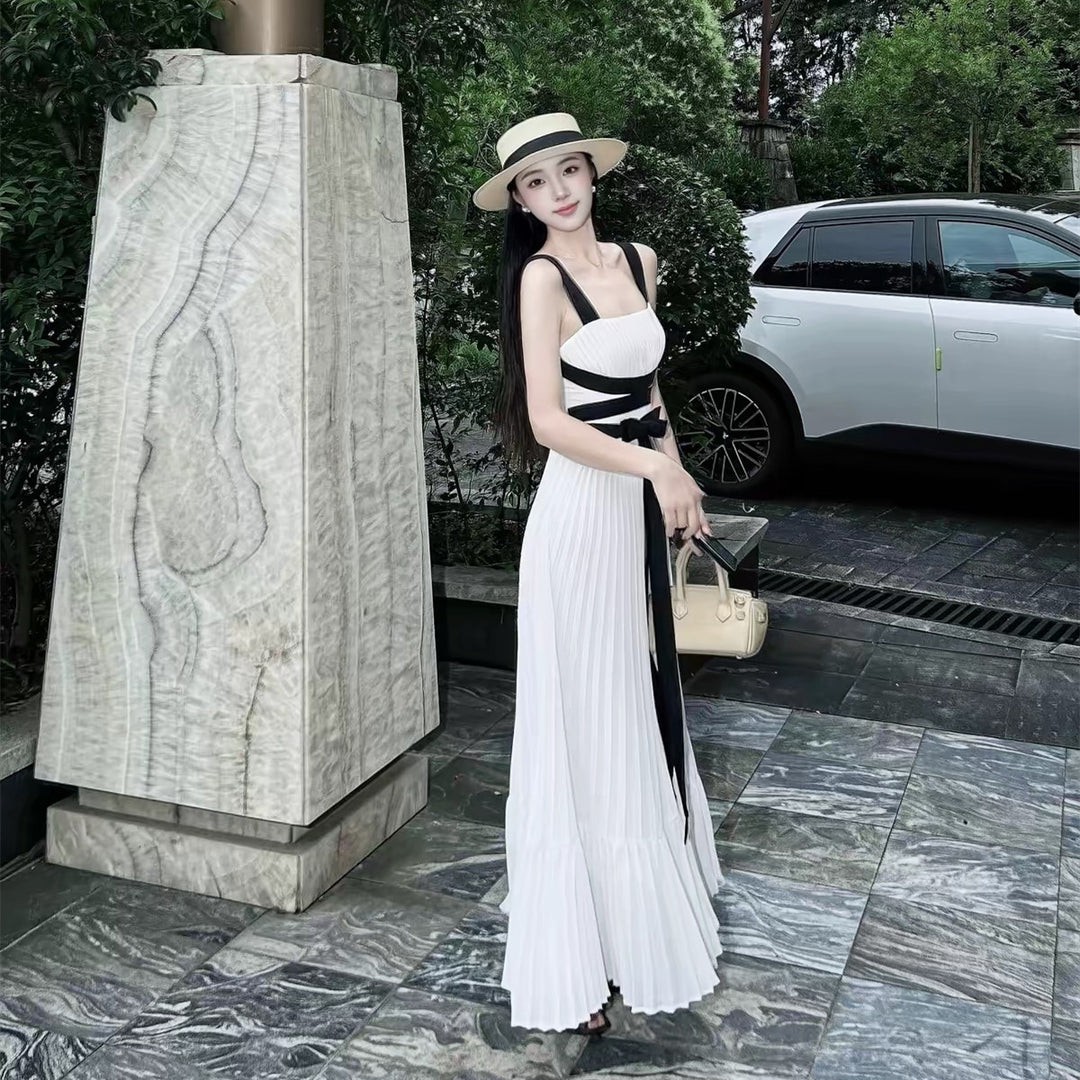 【dress】リボンプリーツロングワンピース　N3712
