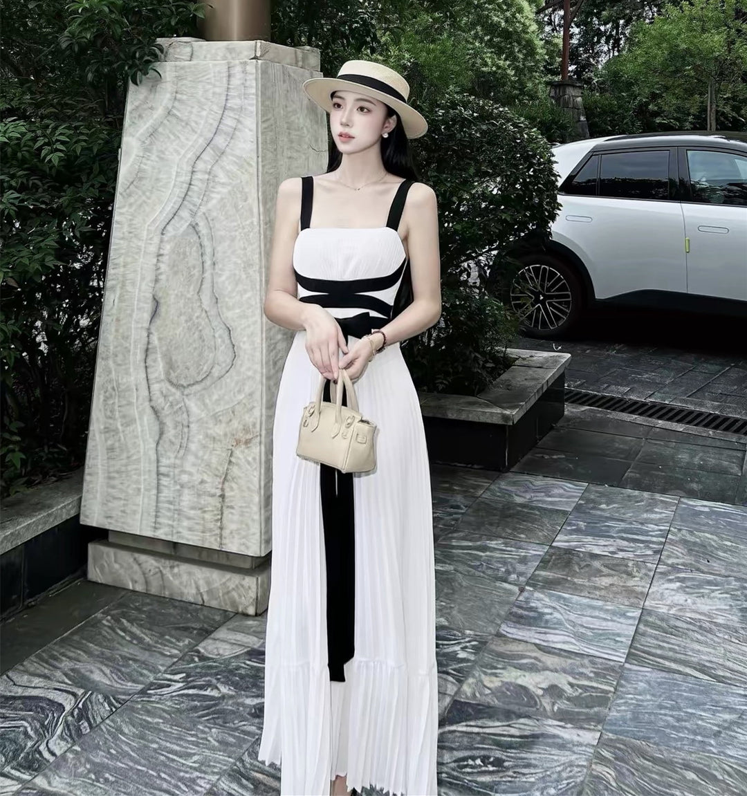 【dress】リボンプリーツロングワンピース　N3712