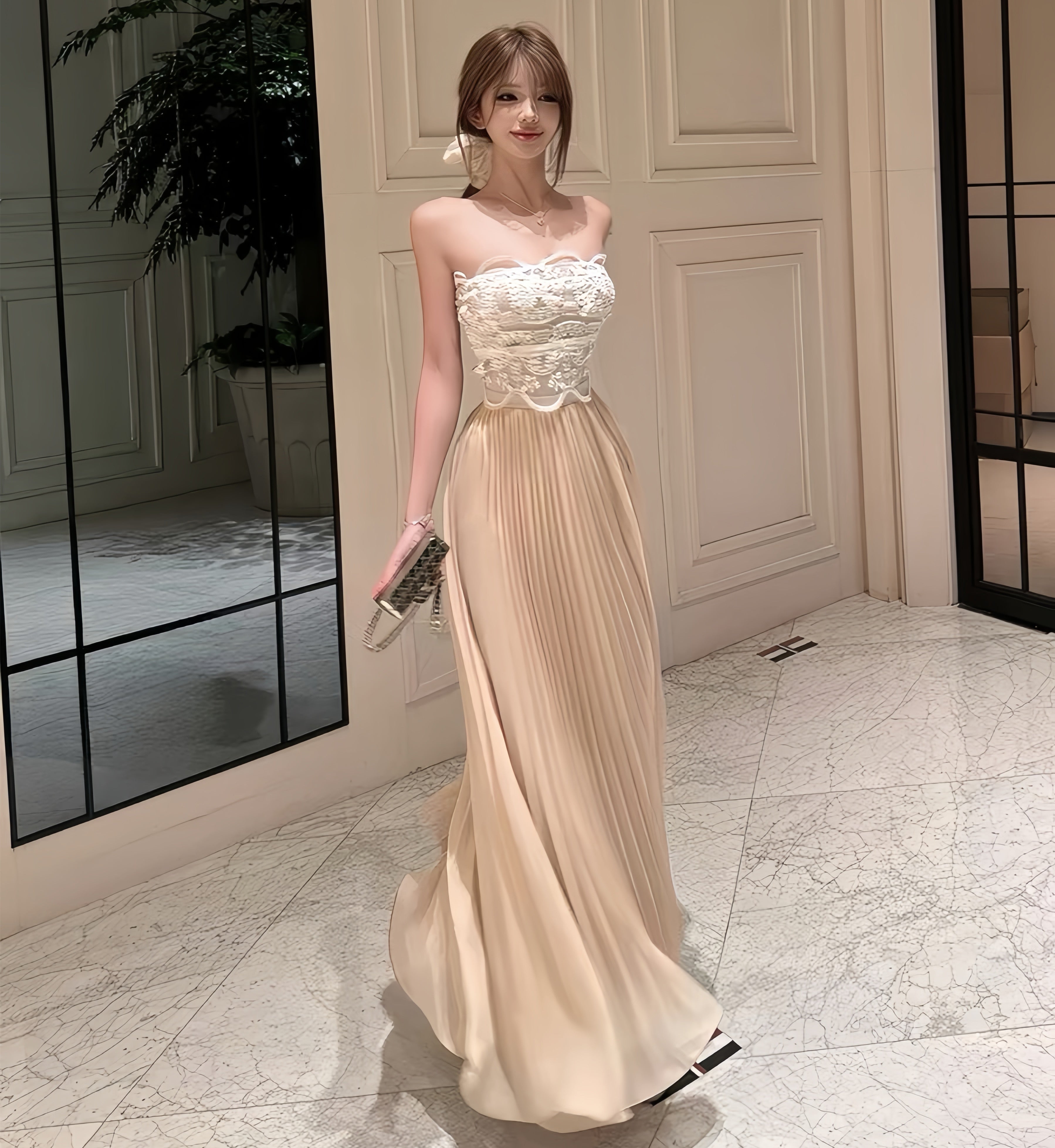 ♡シェリエ♡ デコルテレースドッキングドレス dress】レースドッキングドレス Q7906 – NANASTYLE