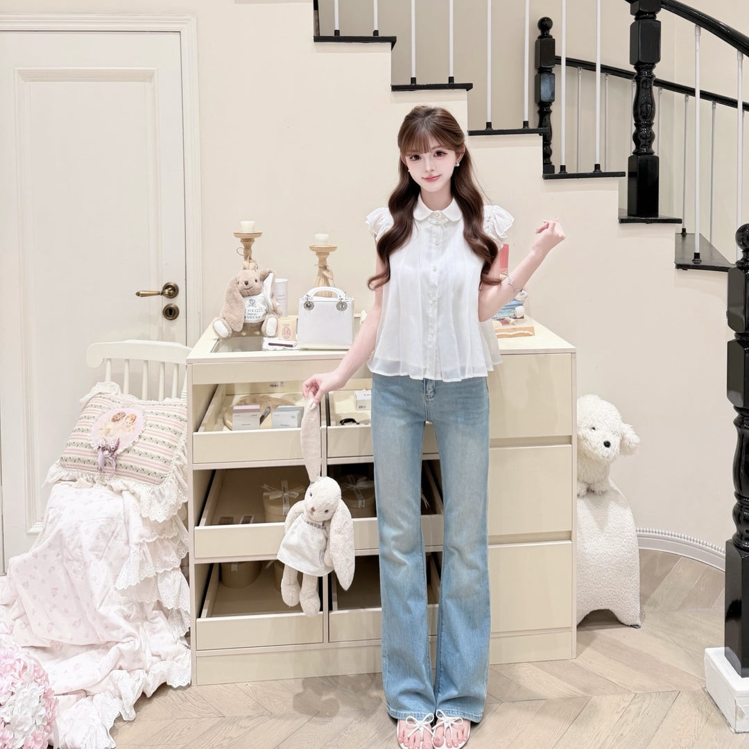 【bottoms】バックリボンフレアデニムパンツ　N3719