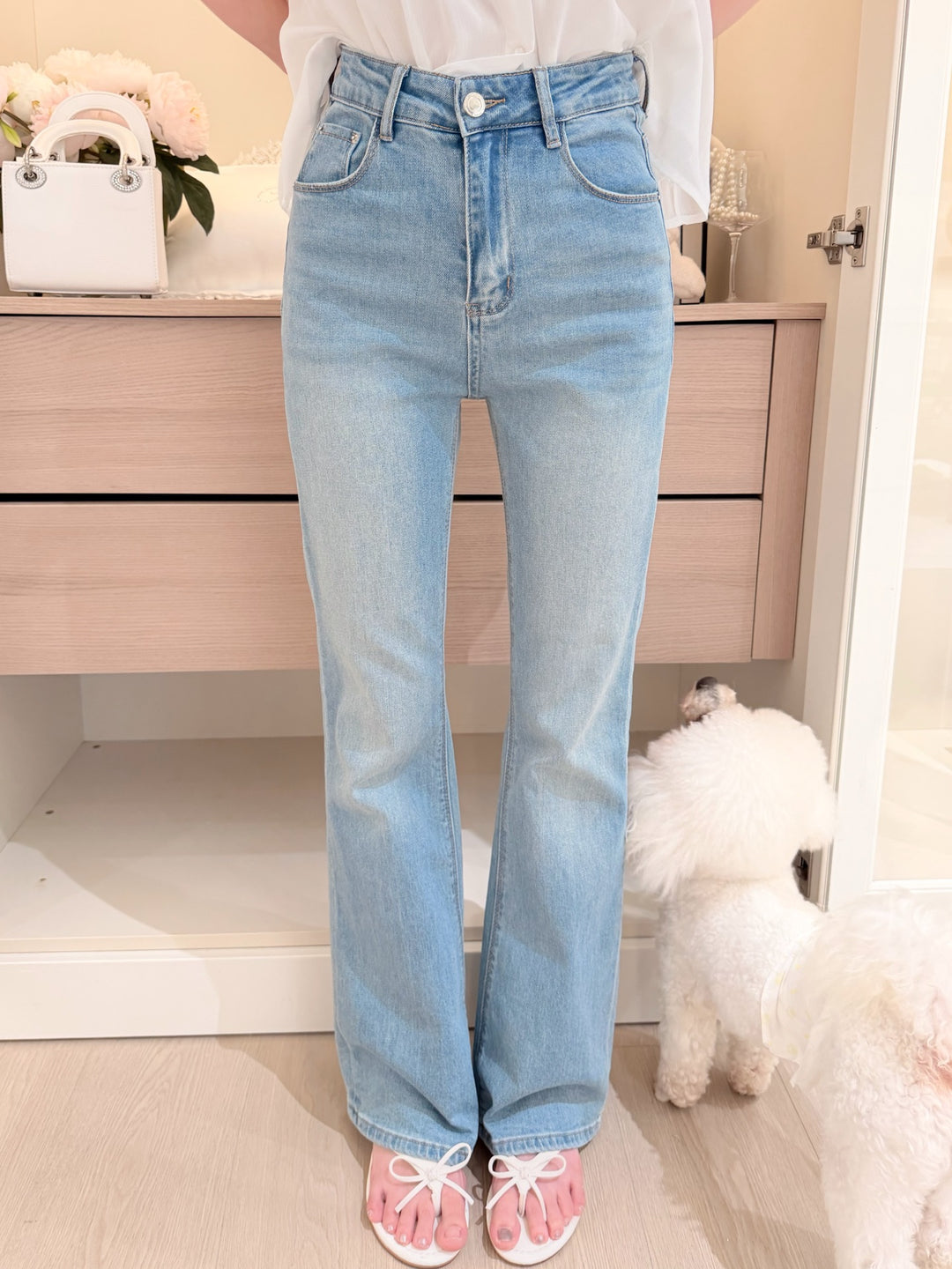 【bottoms】バックリボンフレアデニムパンツ　N3719