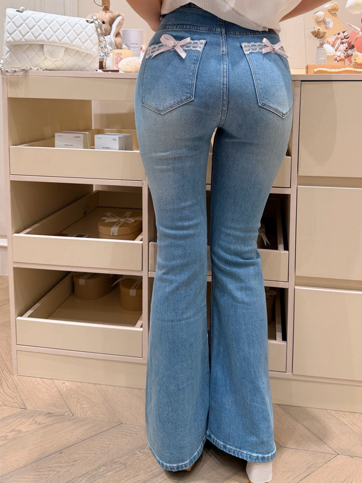 【bottoms】バックリボンフレアデニムパンツ　N3719