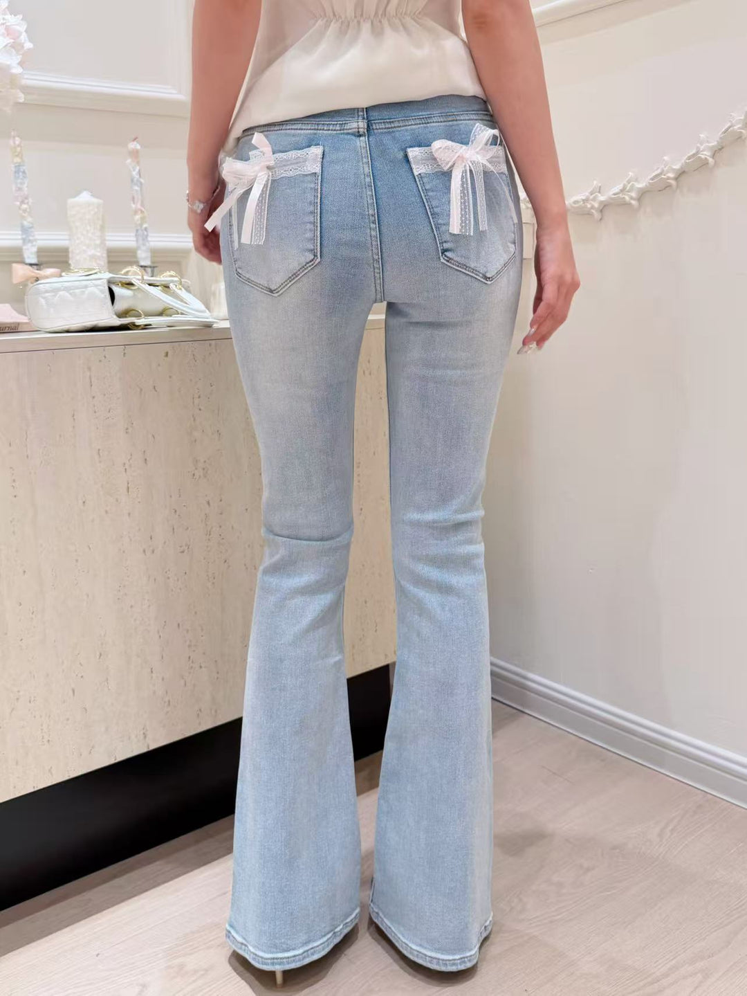 【bottoms】バックリボンフレアデニムパンツ　N3720