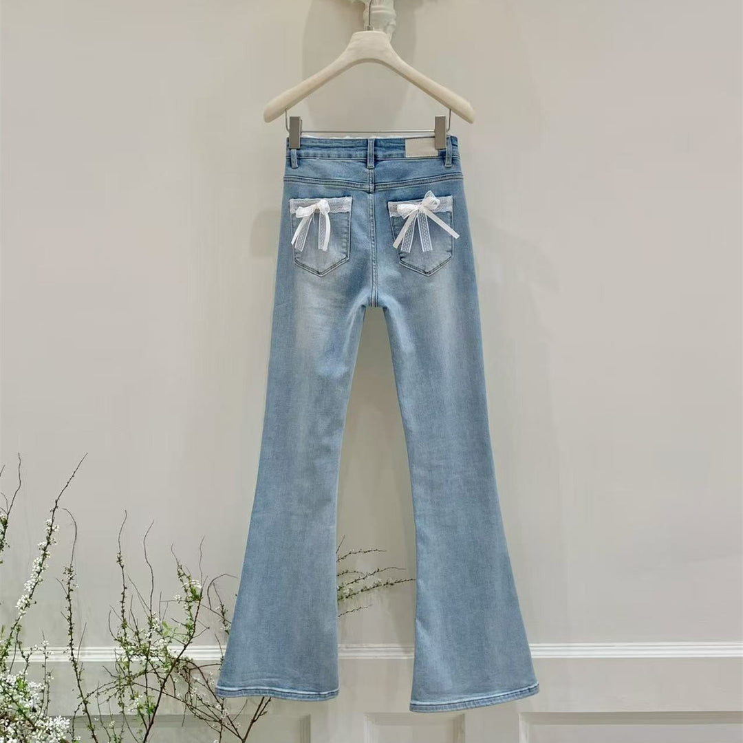 【bottoms】バックリボンフレアデニムパンツ　N3720