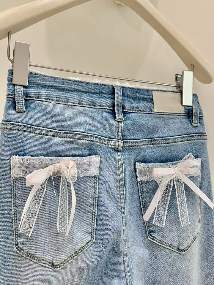 【bottoms】バックリボンフレアデニムパンツ　N3720