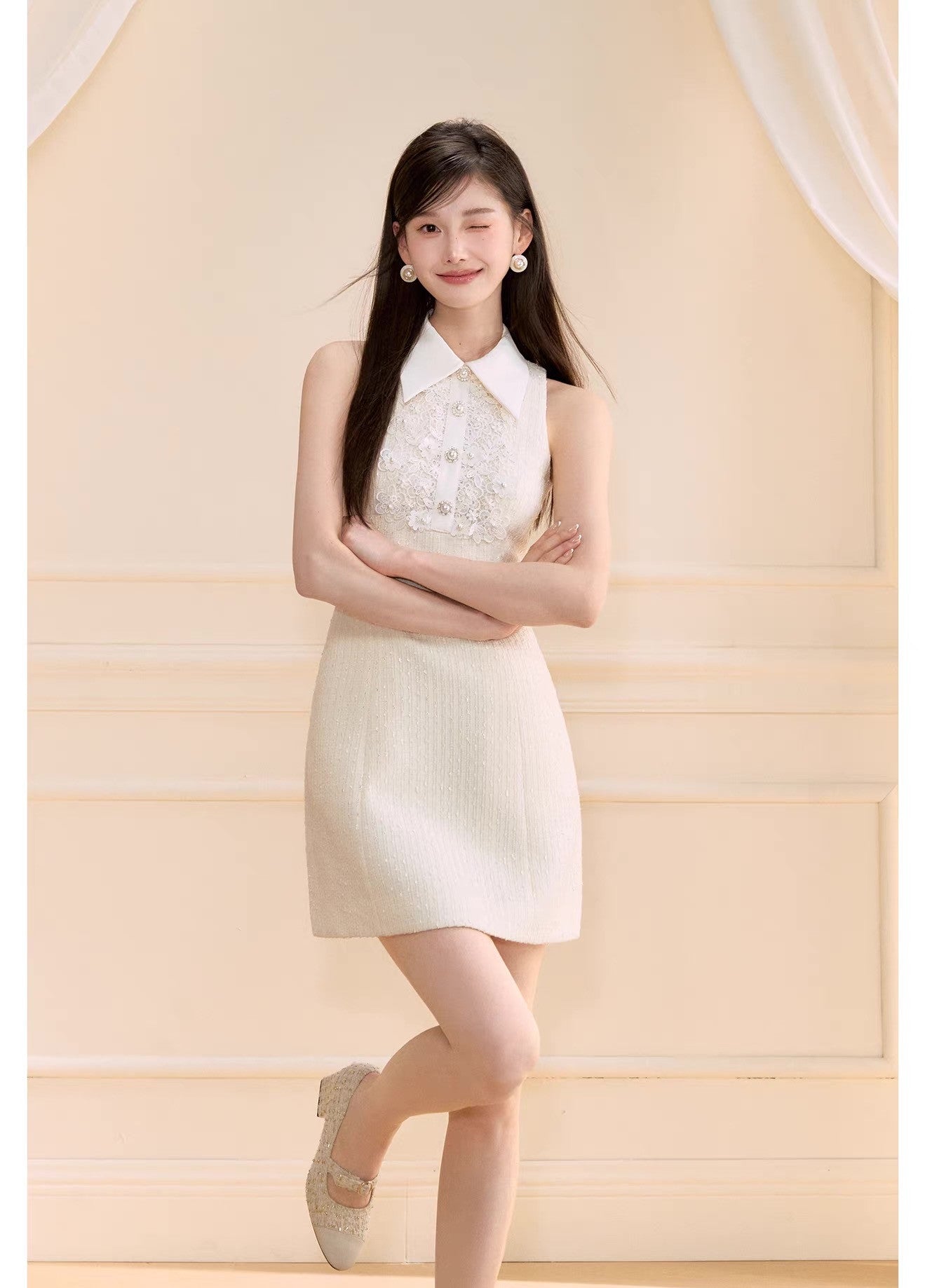 dress】レースドッキングツイードミニワンピース N3722 – NANASTYLE