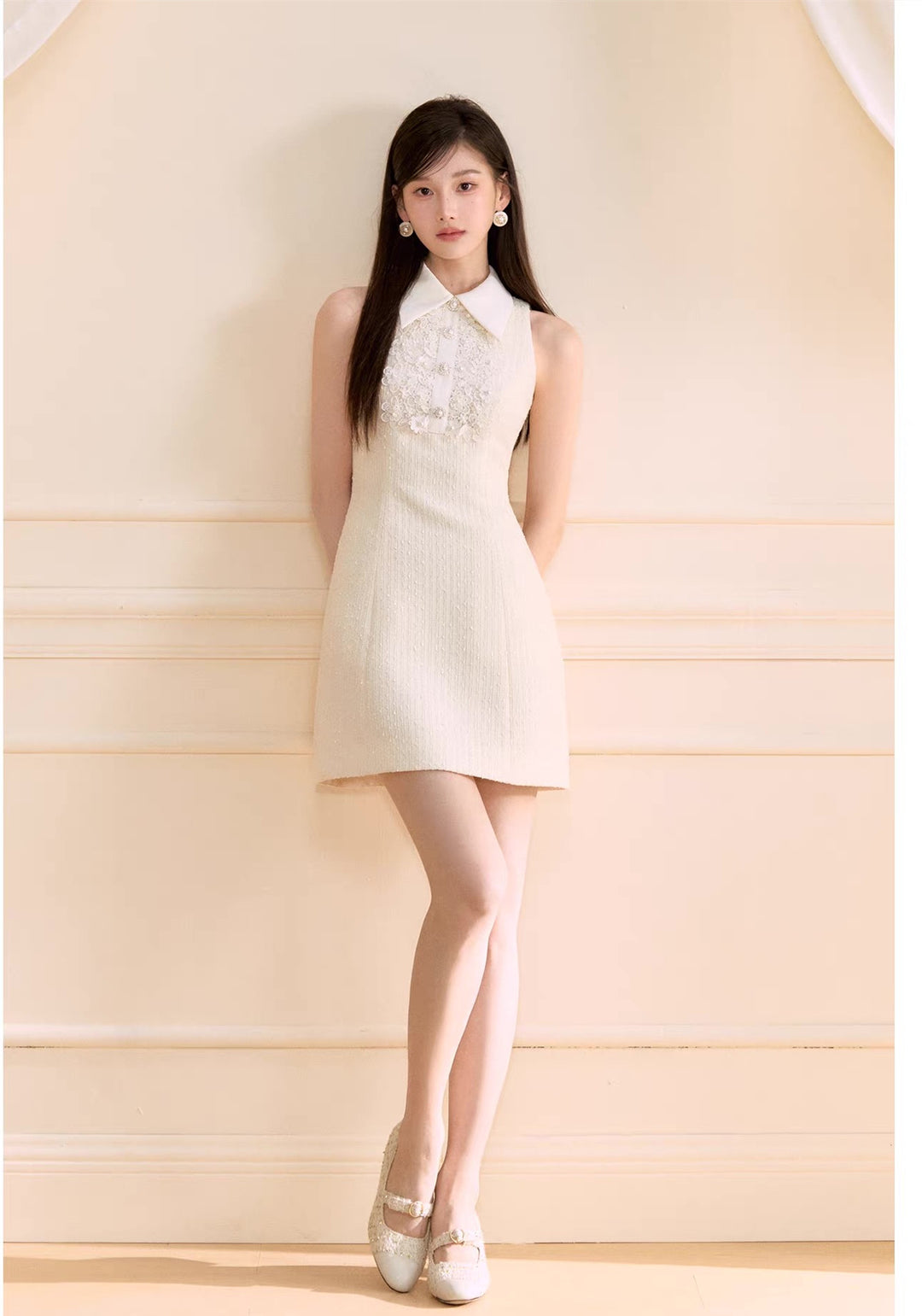 【dress】レースドッキングツイードミニワンピース  N3722