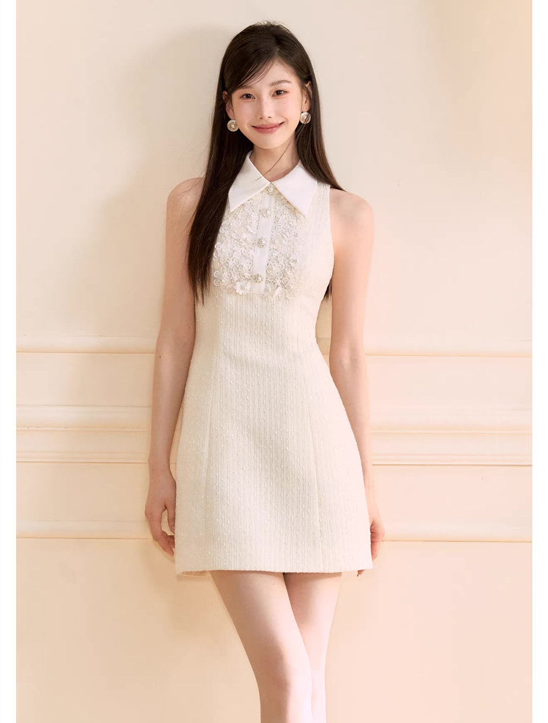 【dress】レースドッキングツイードミニワンピース  N3722