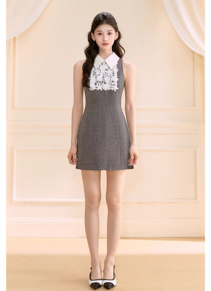 【dress】レースドッキングツイードミニワンピース  N3722