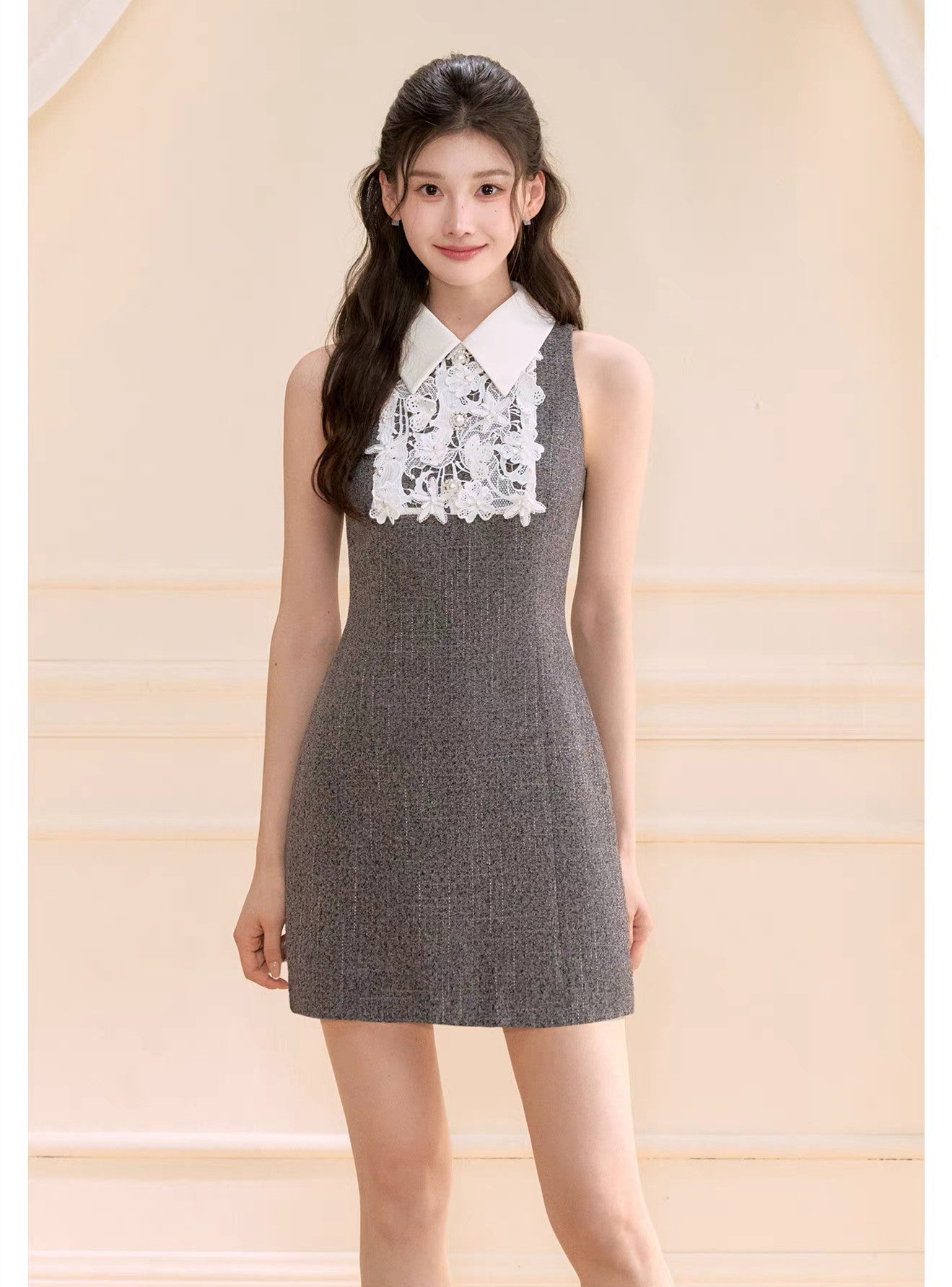 dress】レースドッキングツイードミニワンピース N3722 – NANASTYLE
