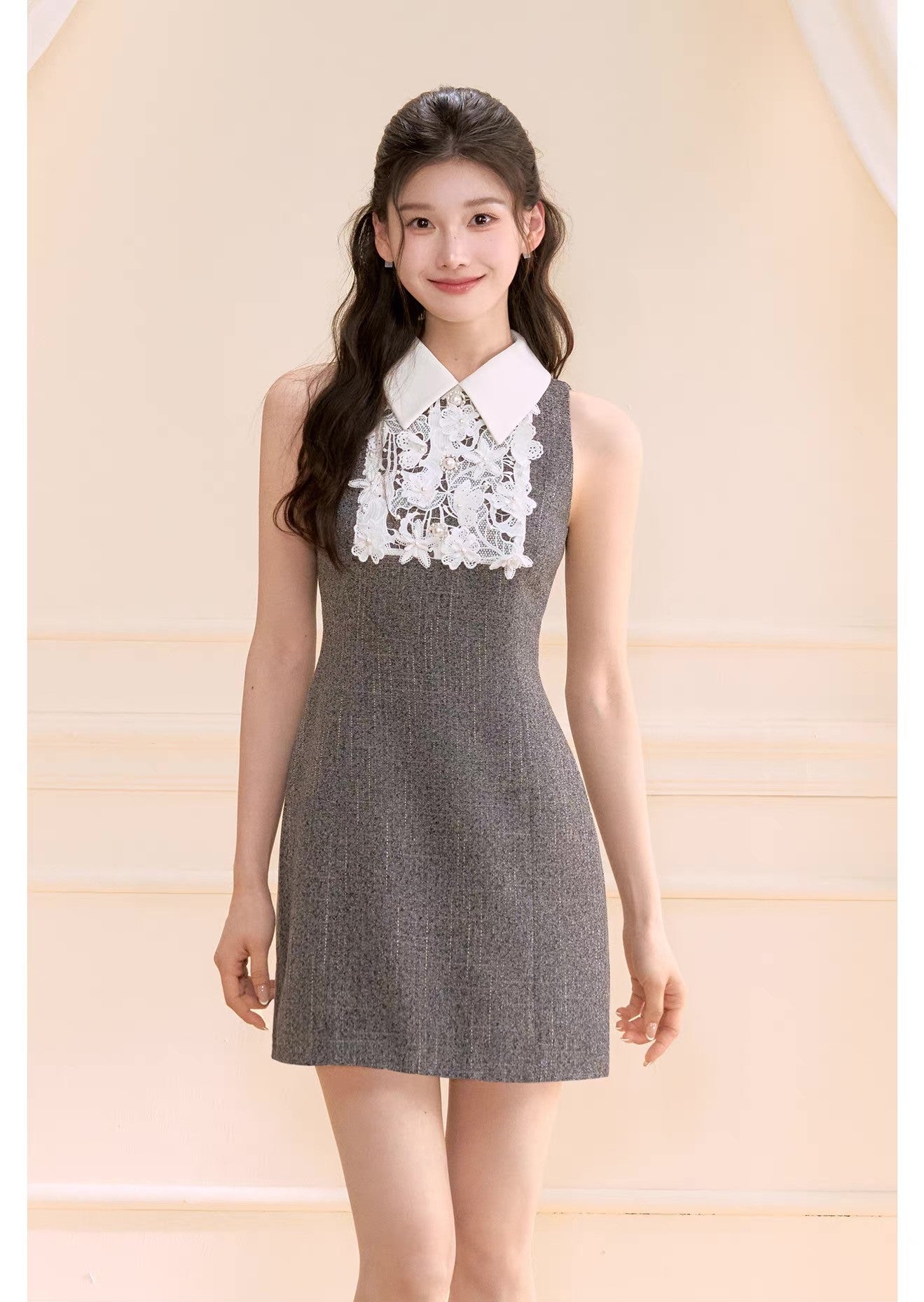 dress】レースドッキングツイードミニワンピース N3722 – NANASTYLE