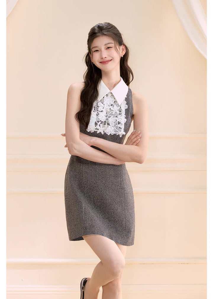 【dress】レースドッキングツイードミニワンピース  N3722