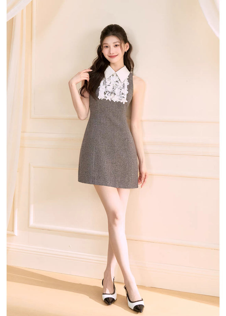 【dress】レースドッキングツイードミニワンピース  N3722