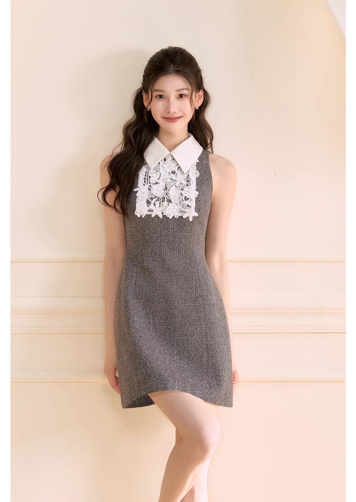 【dress】レースドッキングツイードミニワンピース  N3722