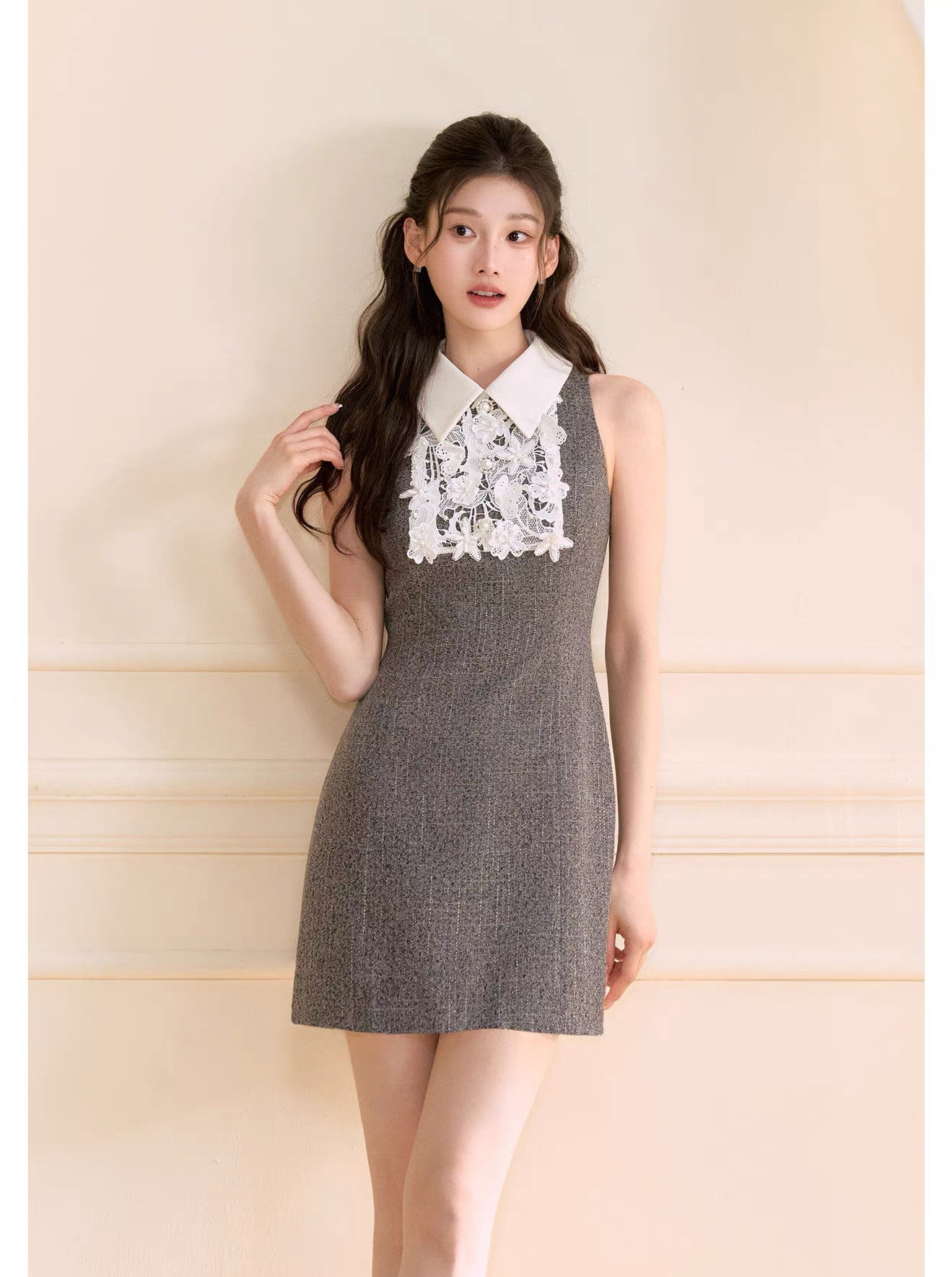 dress】レースドッキングツイードミニワンピース N3722 – NANASTYLE