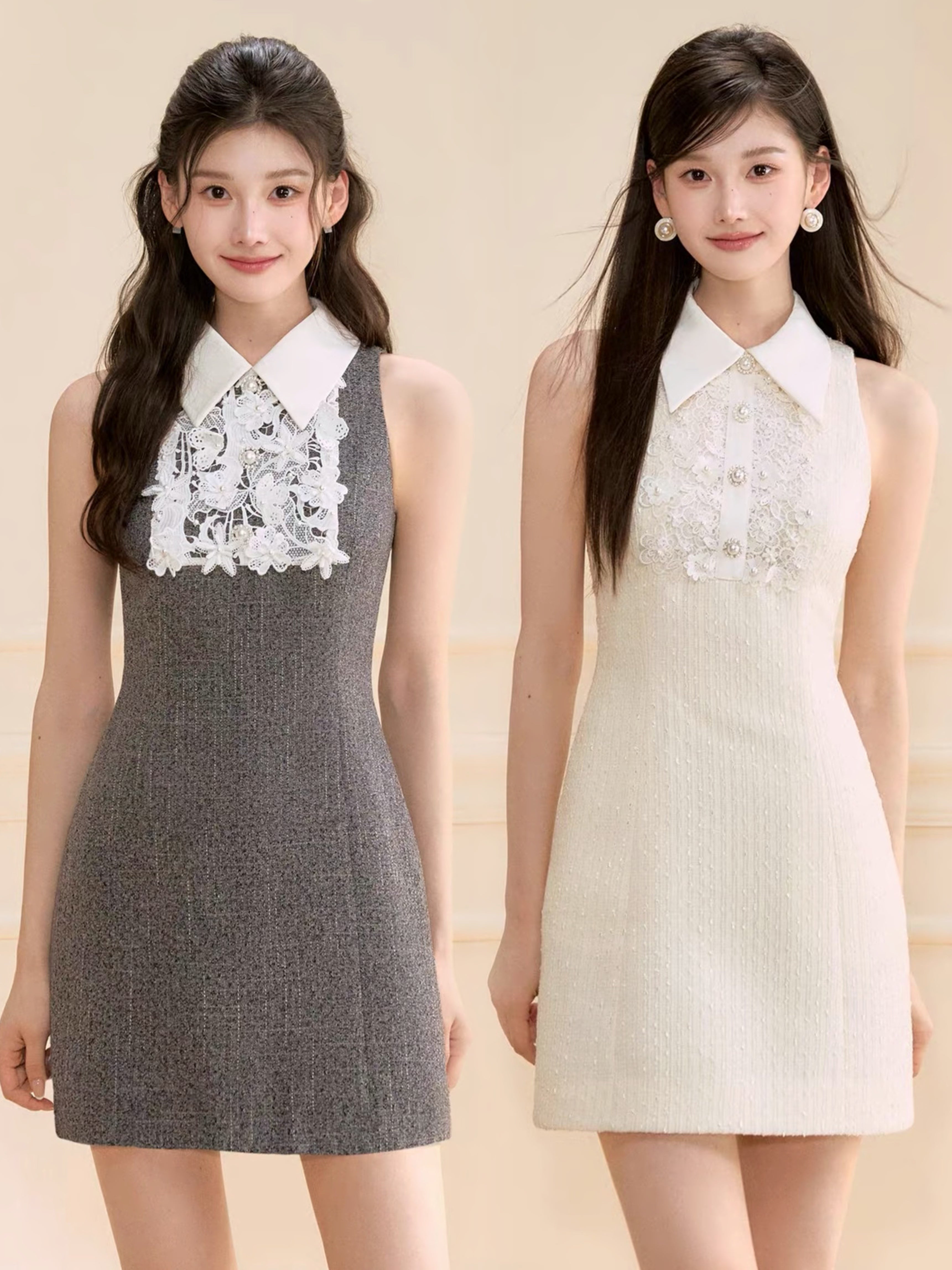 dress】レースドッキングツイードミニワンピース N3722 – NANASTYLE