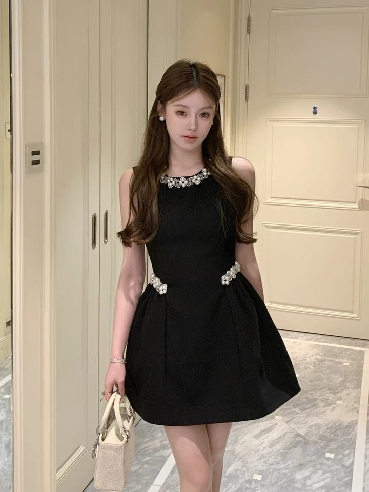 【dress】パール付きフレアミニワンピース  N3723