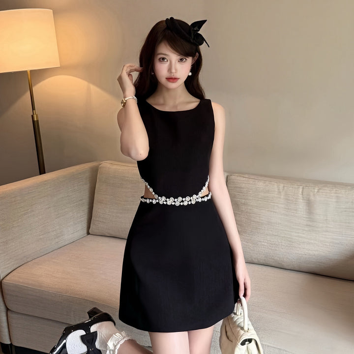 【dress】ウエストカットビジュー付きミニワンピース  N3724