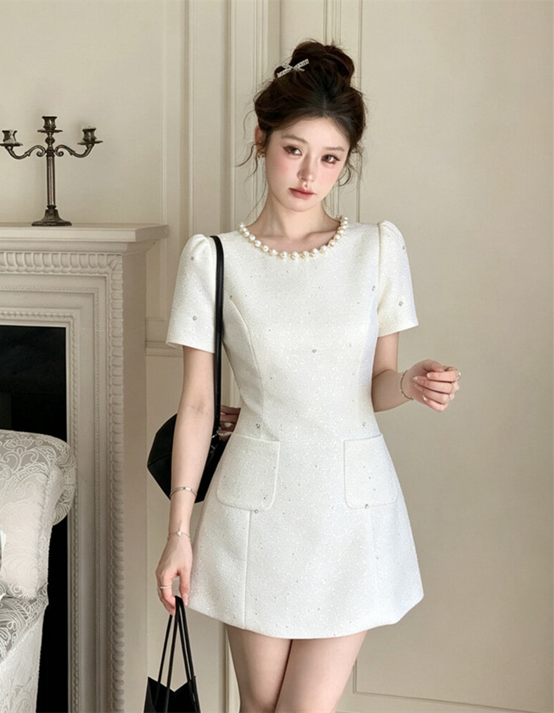 【dress】パール付きAラインミニワンピース  N3725
