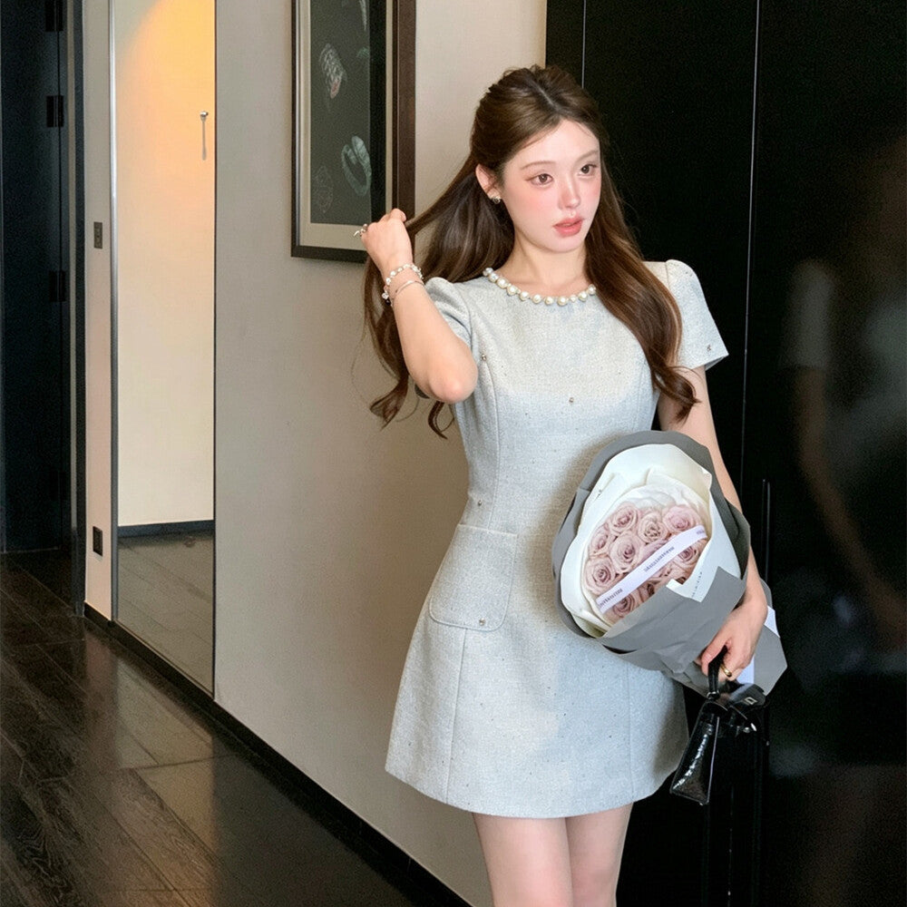 【dress】パール付きAラインミニワンピース  N3725