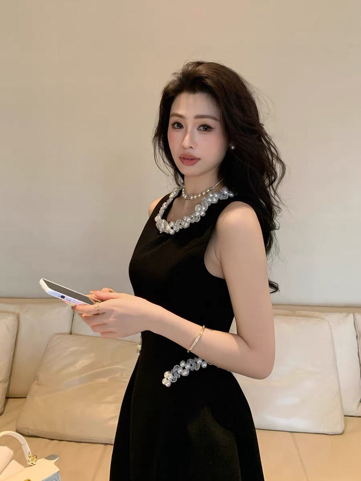 【dress】パール付きフレアミニワンピース  N3723