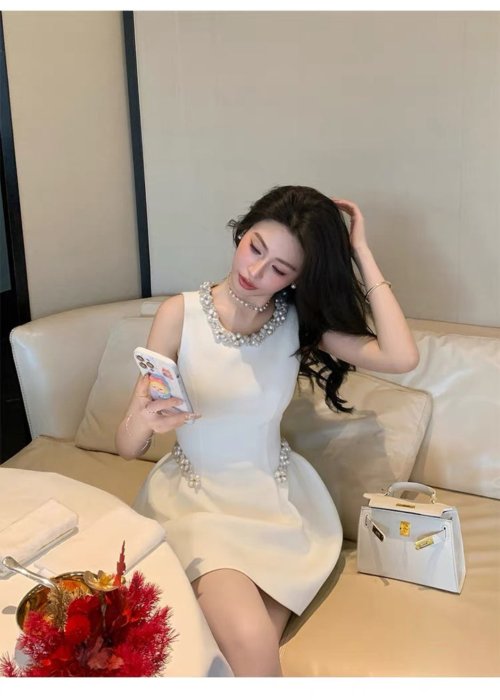 【dress】パール付きフレアミニワンピース  N3723