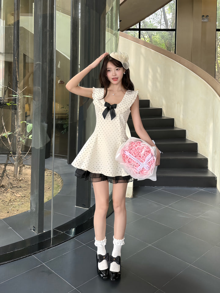 【dress】フリルドッキングドットミニワンピース　K0623