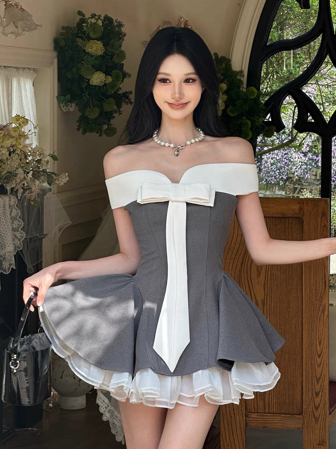 【dress】オフショルリボンミニワンピース　K0624