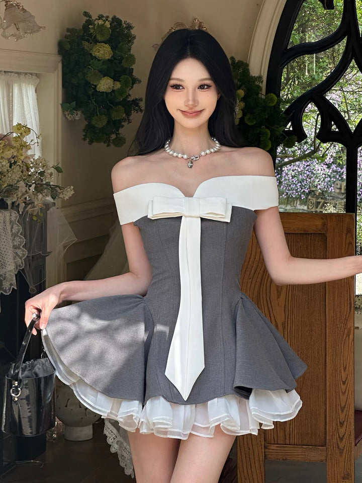 【dress】オフショルリボンミニワンピース　K0624