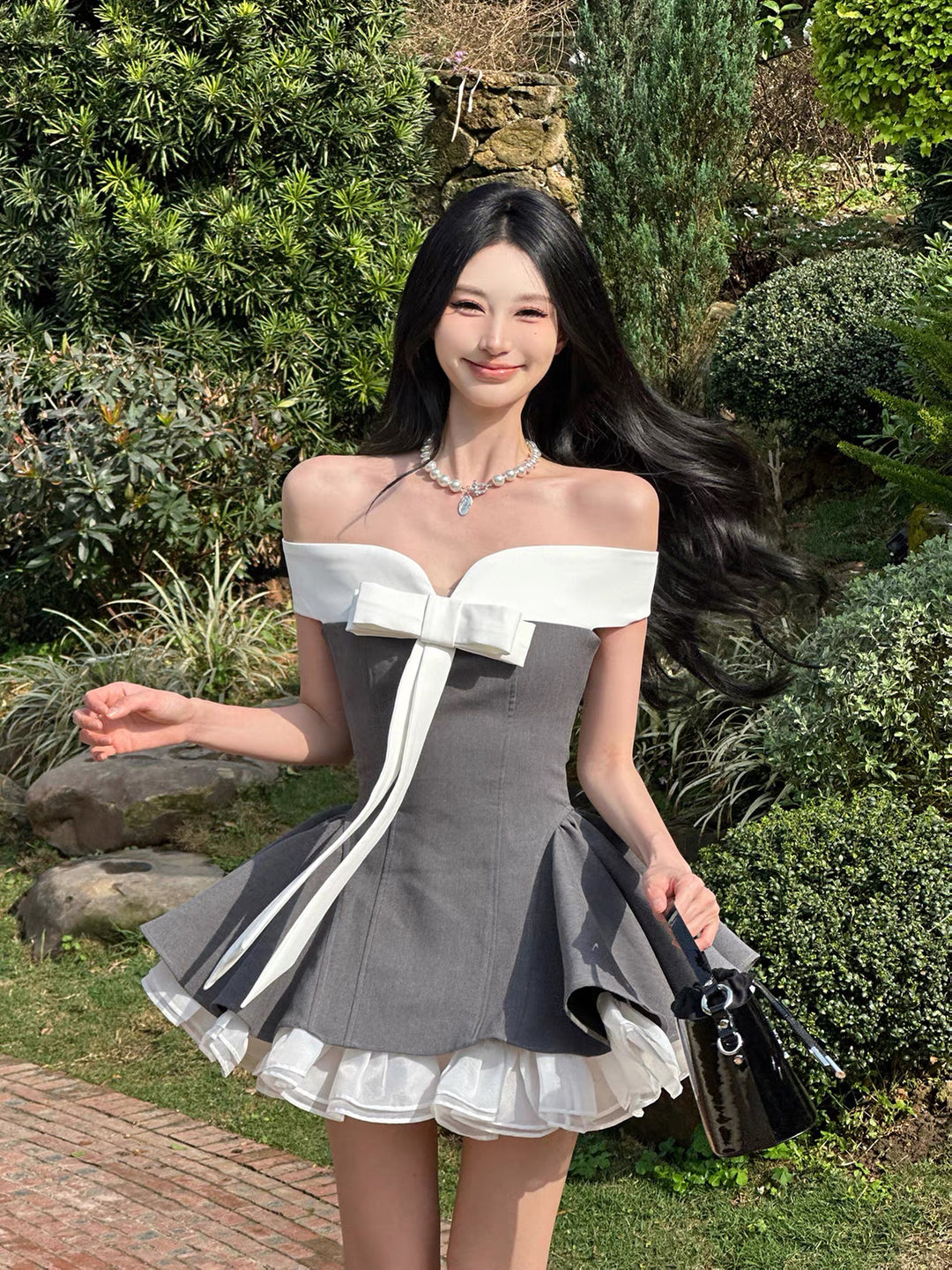 【dress】オフショルリボンミニワンピース　K0624