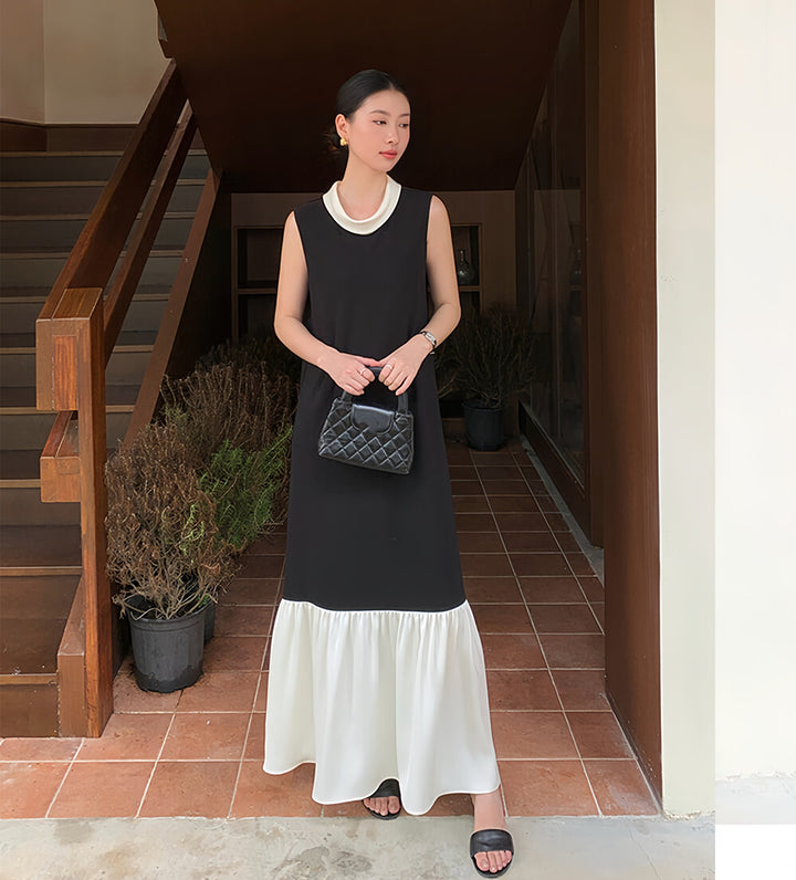 【dress】ドッキングノースリーブロングワンピース  N3728