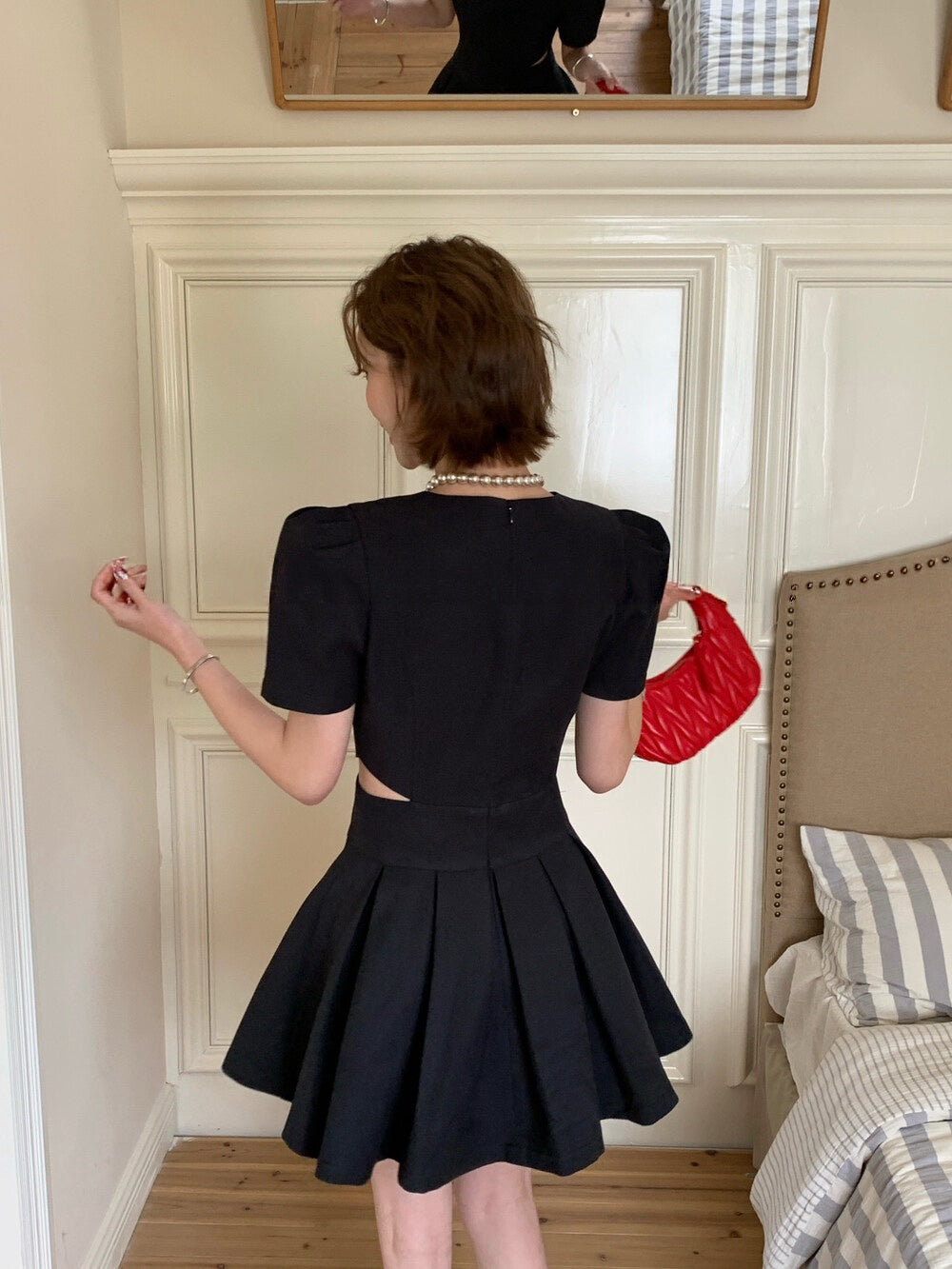 【dress】ウエストカットプリーツミニワンピース  N3732