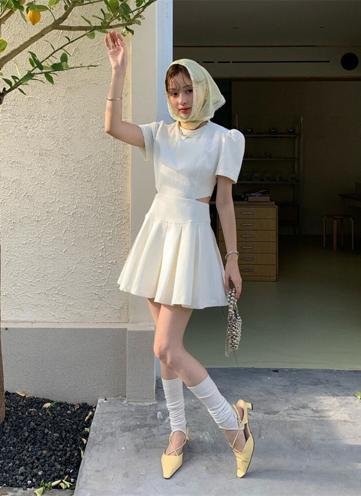 【dress】ウエストカットプリーツミニワンピース  N3732